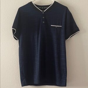 Nick Danger Dark Blue Short Sleeve Shirt with White black Trim